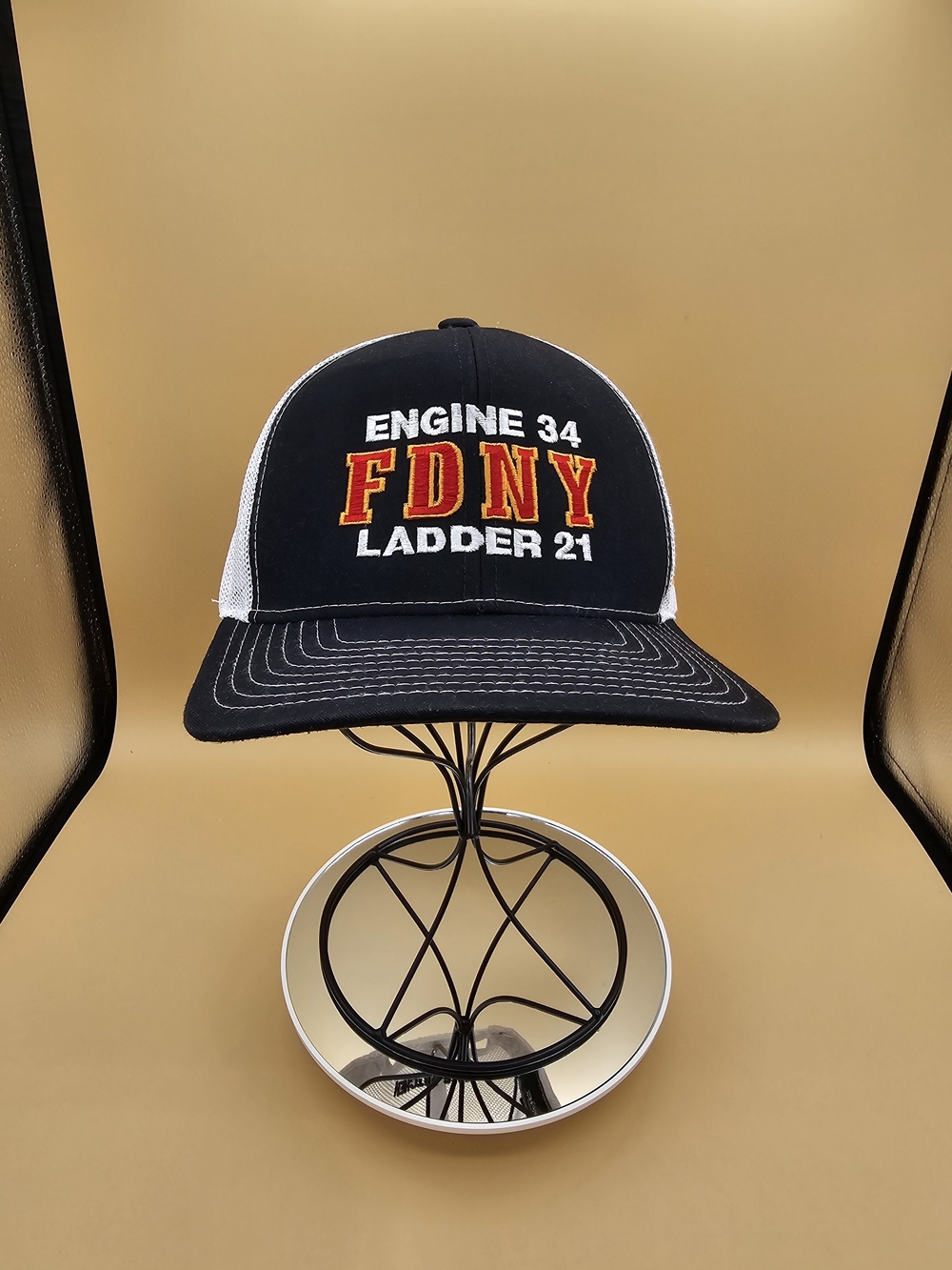 FDNY Engine 34 Ladder 21 Black & White Mesh Trucker Hat